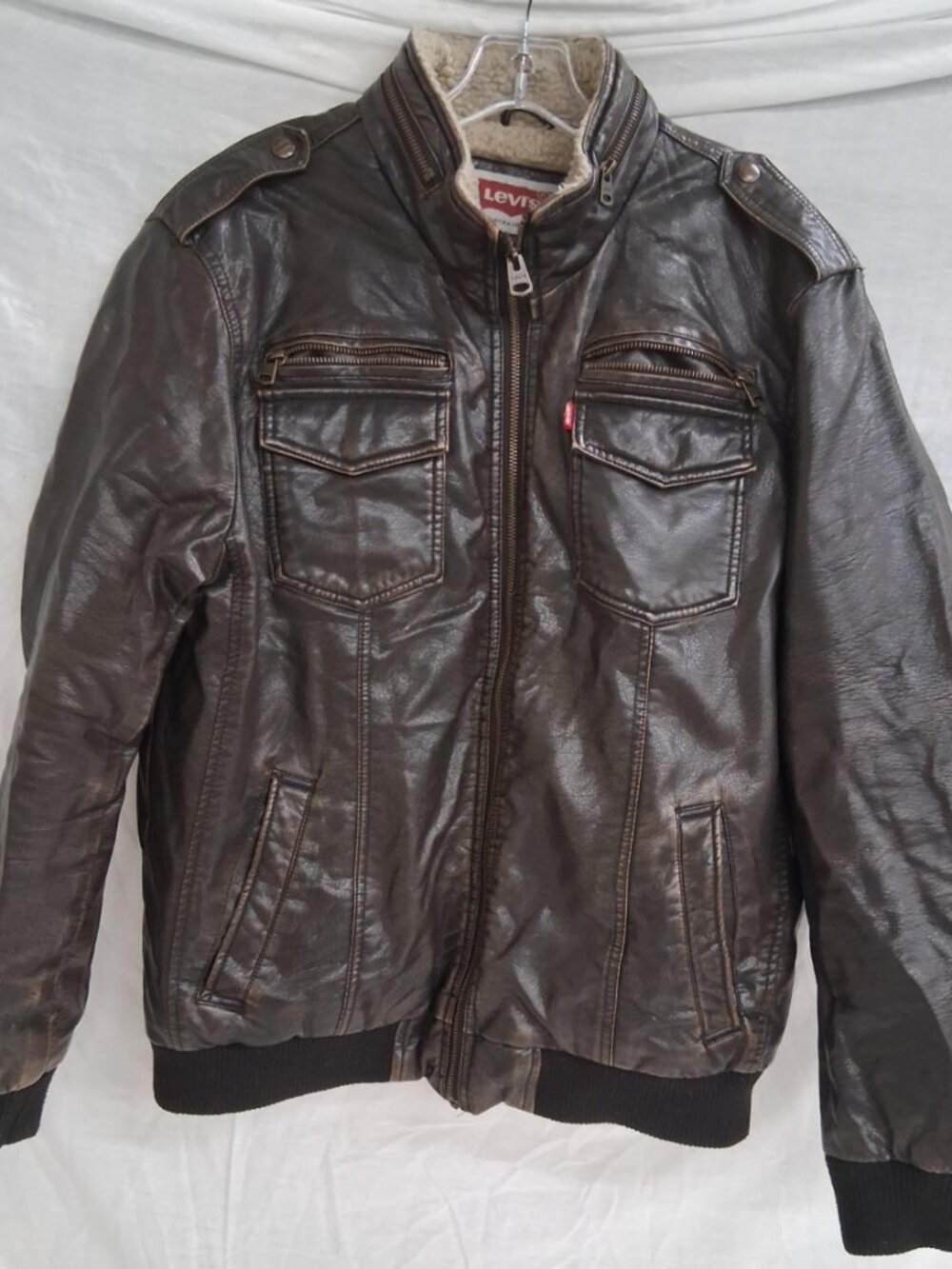 LEVIS MENS BROWN FAUX LEATHER JACKET MEDIUM